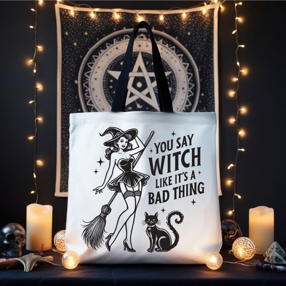 Handmade Handbags - Sassy Pin-Up Witch Tote Bag